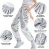 Rolanko Girls Shiny Metallic Cargo Pants, Sparkle Jogger Pants for Girls Hip Hop Dance Streetwear Cargo Trousers (Silver, 12-14) view 4