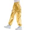 Rolanko Girls Shiny Metallic Cargo Pants, Sparkle Jogger Pants for Girls Hip Hop Dance Streetwear Cargo Trousers (Golden, 8-10) view 1