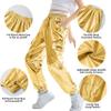 Rolanko Girls Shiny Metallic Cargo Pants, Sparkle Jogger Pants for Girls Hip Hop Dance Streetwear Cargo Trousers (Golden, 8-10) view 4