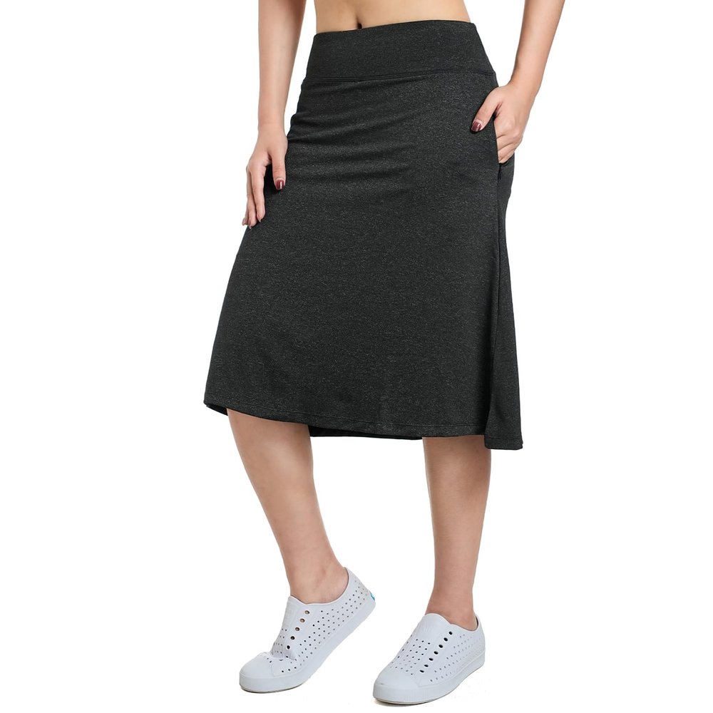 Women Skorts Skirts with Zipper Pockets,Athletic Golf Tennis Swim Skirts 26" Knee Length Skorts for Women(Black Charcoal 2XL)