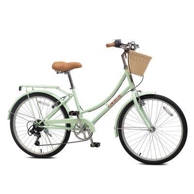 ACEGER 24 Inch 7 Speed Girls Bike, Kids Bicycle for 10+ Years Old, Included Dual V Brakes, Having Rattan Basket and Rear Seat Rack, Green