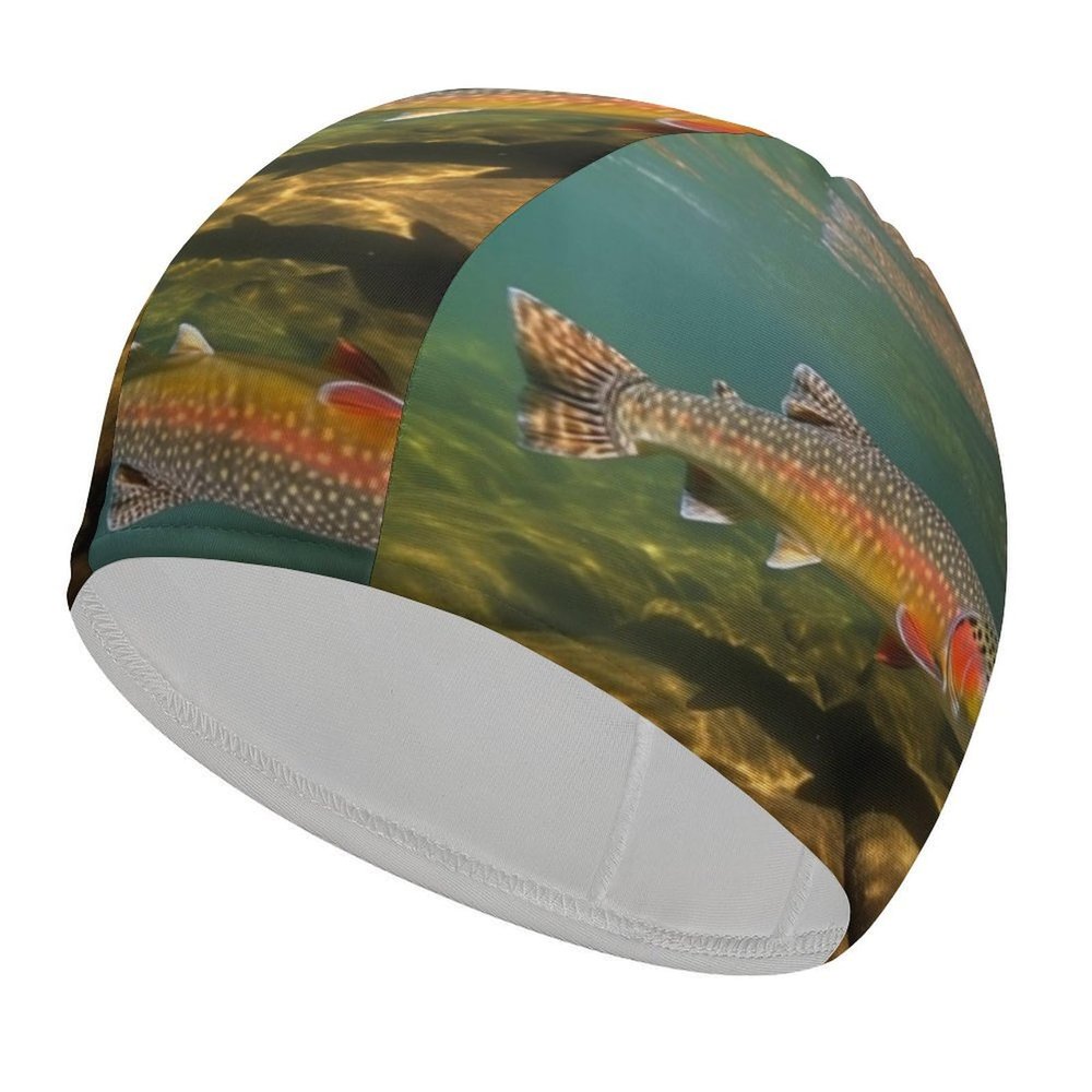 Brook Trout Fly Fishing Swim Cap for Men Women Short/Long Hair Swimming Cap Comfortable Bathing Cap Swimming Hat