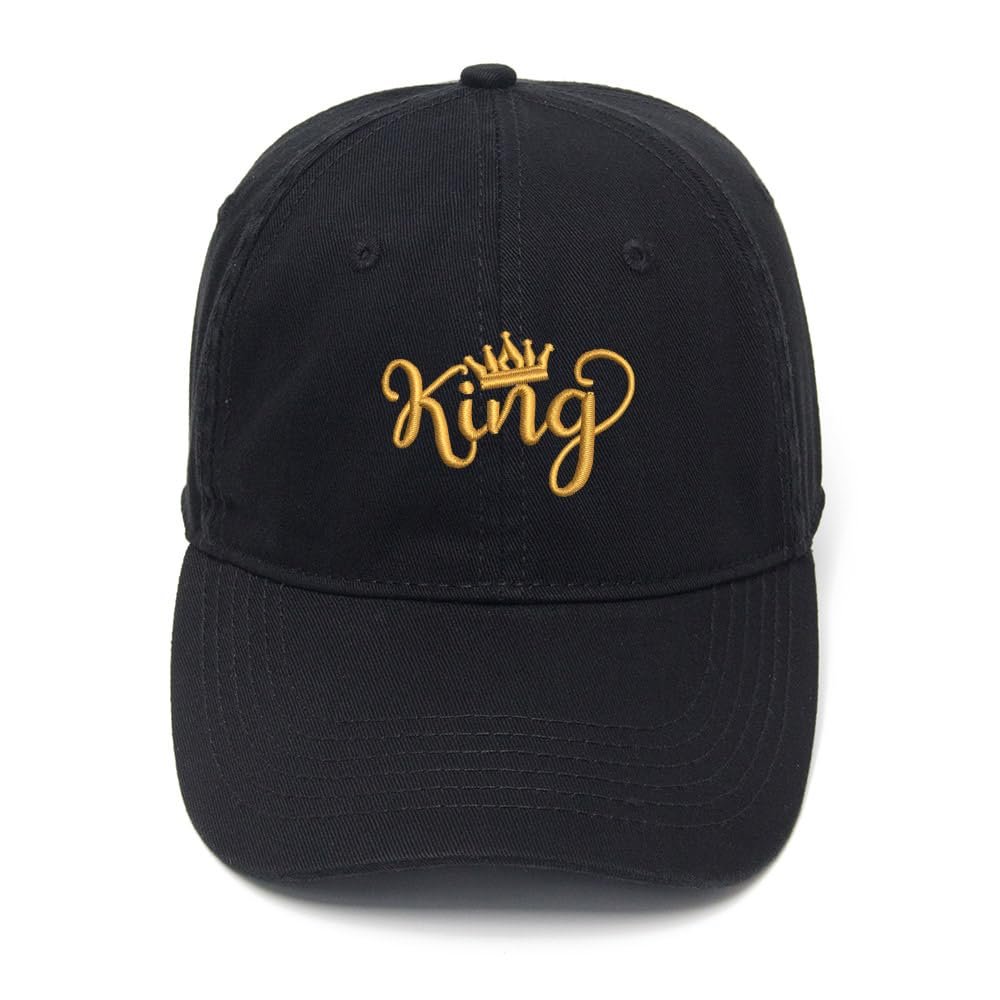 King with Crown Embroidered Mens Baseball Cap Cotton Washed Baseball Hat (Black)
