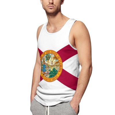 BRUAOWJF Florida State Flag Men's Workout Tank Tops Sleeveless T-Shirt Bodybuilding Muscle Shirts for Gym 5XL