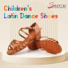 SWDZM Girls Latin Dance Shoes Low Heels Ballroom Salsa Tango Professional Dance Shoes,Brown,Heel 1 3/8 inch,Suede Sole,13.5 US Little Kid view 2