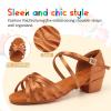 SWDZM Girls Latin Dance Shoes Low Heels Ballroom Salsa Tango Professional Dance Shoes,Brown,Heel 1 3/8 inch,Suede Sole,13.5 US Little Kid view 3