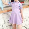 OBEEII Toddler Girls One Piece Swimsuit Short Sleeve Swim Dress for Girls Skirted Zip Front Swimwear with Boyshorts Rash Guard Modest Bathing Suit for Teens Purple-Maple Leaves 3-4 T view 2