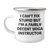Funny Gifts for the Yoga Instructor in Your Life - I Can't Fix Stupid But I'm A Fairly Decent Yoga Instructor Enamel Camping Mug for Father's Day - Unique Gifts from Friends & Family for Yoga Lovers view 1