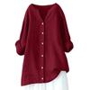 FOCLMP Womens Cotton Linen Tunic Tops Boho Peasant Summer Tops Long Sleeve Button Down Shirts Blouse Dressy Casual Clothing Summer Blouses Wine L view 3