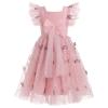 Baby Girl Fairy Dress Toddler Princess Butterfly Tutu Dress Ruffle Sleeves Backless Flower Girl Wedding Birthday Tulle Dresses Dusty Pink 5-6 Years view 3