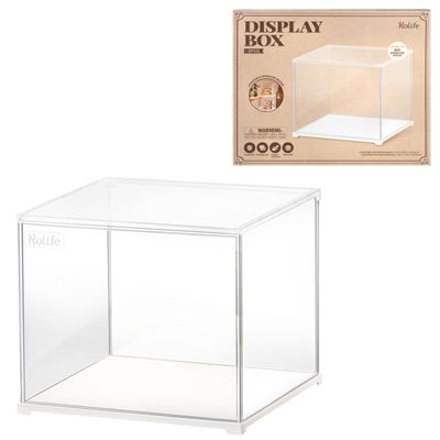 Rolife Acrylic Display Case Dust Cover for Collectibles, Stackable Showcase Dustproof Protection with White Base with Door for Shoes,Books,Toys,Collectibles Memorabilia Figurines(11.3''x9.6''x9.3'')