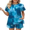 LOMON Womens Lounge Sets Fashion 2 Piece Sweatsuit Outfits 2026 Summer Short Sleeve Loungewear Tracksuits(Blue Tie Dye,M) view 1