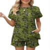 LOMON Women Sweatsuits Sets Fashion Comfy Casual Two Piece Outfits Sets Spring Short Sleeve Loungewear Shorts(Army Green Floral,XL) view 1
