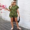 LOMON Women Sweatsuits Sets Fashion Comfy Casual Two Piece Outfits Sets Spring Short Sleeve Loungewear Shorts(Army Green Floral,XL) view 4