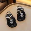 Toddler Infant Girls Pearl Bear Bow Princess Sandals Open Toe Soft Flat Soled Sandals Summer Fashion Shoes (Black, 9 Toddler) view 3