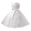 Girls' Dress Spring/Summer Solid Color Sleeveless Sequins Flower Mesh Dress Party Birthday School (White, 5-6 Years) view 2