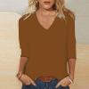 GOKKILRW Womens Tops 3/4 Sleeve Crewneck Cute Shirts Casual Plain Color Trendy Tops Three Quarter Length V Neck Loose T Shirt Summer Pullover 2024 Lounge Clothes Coffee view 2