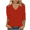 GOKKILRW Womens Tops 3/4 Sleeve Crewneck Cute Shirts Casual Plain Color Trendy Tops Three Quarter Length V Neck Loose T Shirt Summer Pullover 2024 Lounge Clothes Red view 1