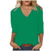 GOKKILRW Womens Tops 3/4 Sleeve Crewneck Cute Shirts Casual Plain Color Trendy Tops Three Quarter Length V Neck Loose T Shirt Summer Pullover 2024 Lounge Clothes Green view 1