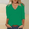 GOKKILRW Womens Tops 3/4 Sleeve Crewneck Cute Shirts Casual Plain Color Trendy Tops Three Quarter Length V Neck Loose T Shirt Summer Pullover 2024 Lounge Clothes Green view 2