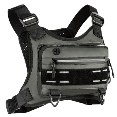 VEELONG Chest Bag for Men Women, Water-resistant Running Vest with Phone Holder, Adjustable EDC Chest Pack for Workouts, Dark Green