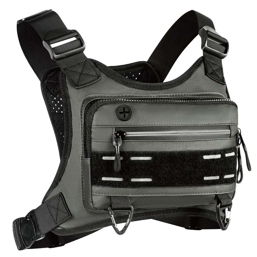VEELONG Chest Bag for Men Women, Water-resistant Running Vest with Phone Holder, Adjustable EDC Chest Pack for Workouts, Dark Green
