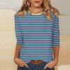 3/4 Length Sleeve Womens Tops Striped Casual Crew Neck T Shirts Loose Fit Color Block Business Dressy Blouses Summer Tops for Women 2025 Striped Tshirt Women Women's T-Shirts, Blue, 3X-Large view 2