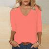 GOKKILRW Womens Tops 3/4 Sleeve Crewneck Cute Shirts Casual Plain Color Trendy Tops Three Quarter Length V Neck Loose T Shirt Summer Pullover 2024 Lounge Clothes Rose Gold view 2