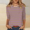 3/4 Length Sleeve Womens Tops Striped Casual Crew Neck T Shirts Loose Fit Color Block Business Dressy Blouses Summer Tops for Women 2025 Striped Tshirt Women Women's T-Shirts, Brown, X-Large view 2