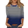 3/4 Length Sleeve Womens Tops Striped Casual Crew Neck T Shirts Loose Color Block Business Dressy Blouses Summer Tops for Women 2025 Striped Tshirt Women Women's T-Shirts, Dark Blue, X-Large view 1