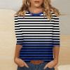 3/4 Length Sleeve Womens Tops Striped Casual Crew Neck T Shirts Loose Color Block Business Dressy Blouses Summer Tops for Women 2025 Striped Tshirt Women Women's T-Shirts, Dark Blue, X-Large view 2