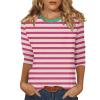 3/4 Length Sleeve Womens Tops Striped Casual Crew Neck T Shirts Loose Fit Color Block Business Dressy Blouses Summer Tops for Women 2025 Striped Tshirt Women Women's T-Shirts, Pink, 3X-Large view 1