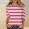 3/4 Length Sleeve Womens Tops Striped Casual Crew Neck T Shirts Loose Fit Color Block Business Dressy Blouses Summer Tops for Women 2025 Striped Tshirt Women Women's T-Shirts, Pink, 3X-Large view 2