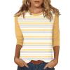3/4 Length Sleeve Womens Tops Striped Casual Crew Neck T Shirts Loose Fit Color Block Business Dressy Blouses Summer Tops for Women 2025 Striped Tshirt Women Women's T-Shirts, Yellow, 3X-Large view 1
