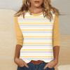 3/4 Length Sleeve Womens Tops Striped Casual Crew Neck T Shirts Loose Fit Color Block Business Dressy Blouses Summer Tops for Women 2025 Striped Tshirt Women Women's T-Shirts, Yellow, 3X-Large view 2