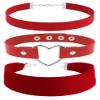 STACKABLE CREATIONS Black Leather, Velvet, Heart Pendant Choker 90s Accessories Goth Style Classic Punk Gothic Neck Collar Choker Necklace for Women and Men, Pack of 3 (Red) view 1