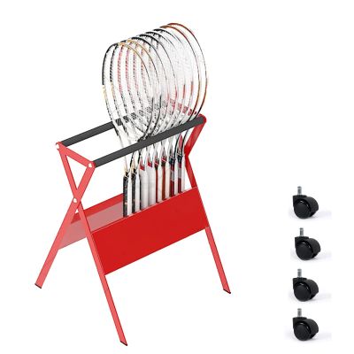 DOUYUANSHI Racket storage rack, Rolling Tennis Racket Storage Rack with Wheels, Durable Metal Iron Badminton Racquet Holder for Home Gym/Fitness Club/Garage Floor/School(Color:Red)