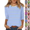 3/4 Length Sleeve Womens Tops Striped Casual Crew Neck T Shirts Loose Fit Color Block Business Dressy Blouses Summer Tops for Women 2025 Striped Tshirt Women Women's T-Shirts, Light Blue, XX-Large view 1