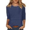 3/4 Length Sleeve Womens Tops Striped Casual Crew Neck T Shirts Loose Fit Color Block Business Dressy Blouses Summer Tops for Women 2025 Striped Tshirt Women Women's T-Shirts, Navy, 3X-Large view 1