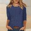 3/4 Length Sleeve Womens Tops Striped Casual Crew Neck T Shirts Loose Fit Color Block Business Dressy Blouses Summer Tops for Women 2025 Striped Tshirt Women Women's T-Shirts, Navy, 3X-Large view 2