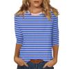 3/4 Length Sleeve Womens Tops Striped Casual Crew Neck T Shirts Loose Fit Color Block Business Dressy Blouses Summer Tops for Women 2025 Striped Tshirt Women Women's T-Shirts, Blue, XX-Large view 1