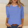 3/4 Length Sleeve Womens Tops Striped Casual Crew Neck T Shirts Loose Fit Color Block Business Dressy Blouses Summer Tops for Women 2025 Striped Tshirt Women Women's T-Shirts, Blue, XX-Large view 2