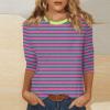 3/4 Length Sleeve Womens Tops Striped Casual Crew Neck T Shirts Loose Fit Color Block Business Dressy Blouses Summer Tops for Women 2025 Striped Tshirt Women Women's T-Shirts, Purple, XX-Large view 2