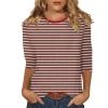 3/4 Length Sleeve Womens Tops Striped Casual Crew Neck T Shirts Loose Fit Color Block Business Dressy Blouses Summer Tops for Women 2025 Striped Tshirt Women Women's T-Shirts, Vermilion, 3X-Large view 1