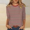 3/4 Length Sleeve Womens Tops Striped Casual Crew Neck T Shirts Loose Fit Color Block Business Dressy Blouses Summer Tops for Women 2025 Striped Tshirt Women Women's T-Shirts, Vermilion, 3X-Large view 2