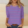 3/4 Length Sleeve Womens Tops Striped Casual Crew Neck T Shirts Loose Fit Color Block Business Dressy Blouses Summer Tops for Women 2025 Striped Tshirt Women Women's T-Shirts, Purple, XX-Large view 2