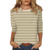 3/4 Length Sleeve Womens Tops Striped Casual Crew Neck T Shirts Loose Fit Color Block Business Dressy Blouses Summer Tops for Women 2025 Striped Tshirt Women Women's T-Shirts, Khaki, 3X-Large view 1
