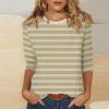 3/4 Length Sleeve Womens Tops Striped Casual Crew Neck T Shirts Loose Fit Color Block Business Dressy Blouses Summer Tops for Women 2025 Striped Tshirt Women Women's T-Shirts, Khaki, 3X-Large view 2