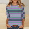 3/4 Length Sleeve Womens Tops Striped Casual Crew Neck T Shirts Loose Fit Color Block Business Dressy Blouses Summer Tops for Women 2025 Striped Tshirt Women Women's T-Shirts, Purple, XX-Large view 2