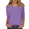 3/4 Length Sleeve Womens Tops Striped Casual Crew Neck T Shirts Loose Fit Color Block Business Dressy Blouses Summer Tops for Women 2025 Striped Tshirt Women Women's T-Shirts, Purple, X-Large view 1
